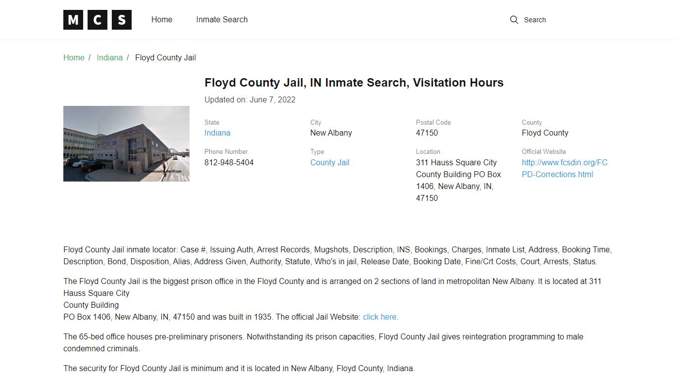 Floyd County, IN Jail Inmates Search, Visitation Rules