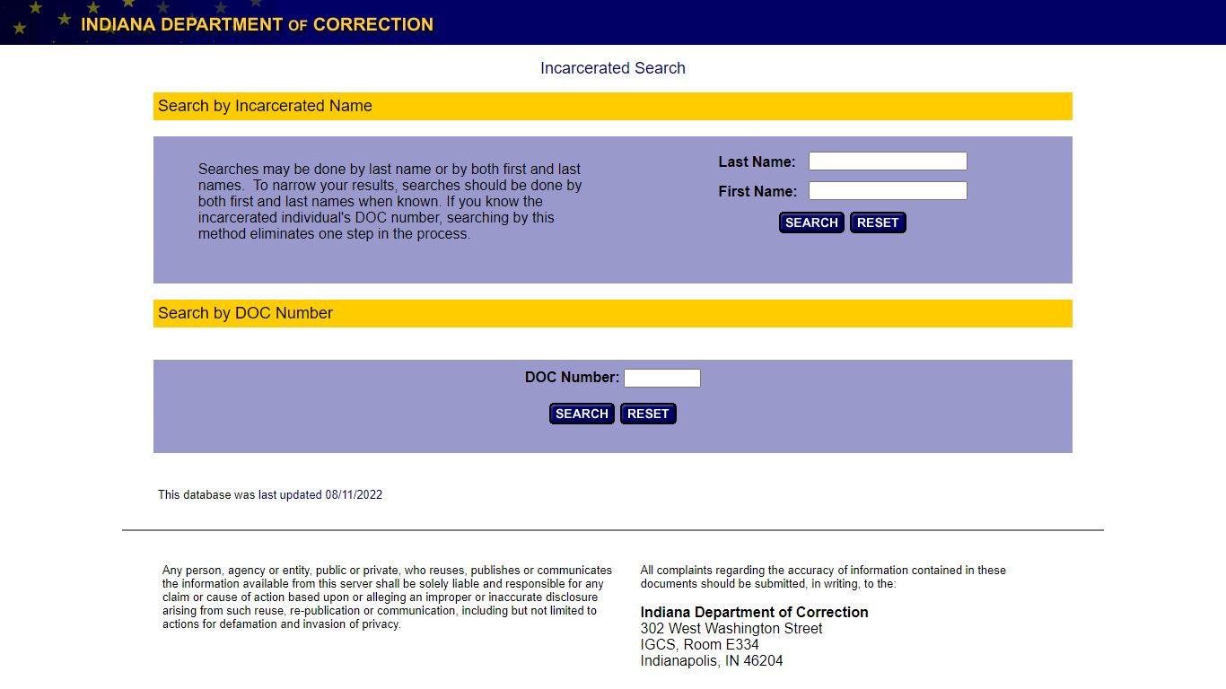 Indiana Offender Database Search